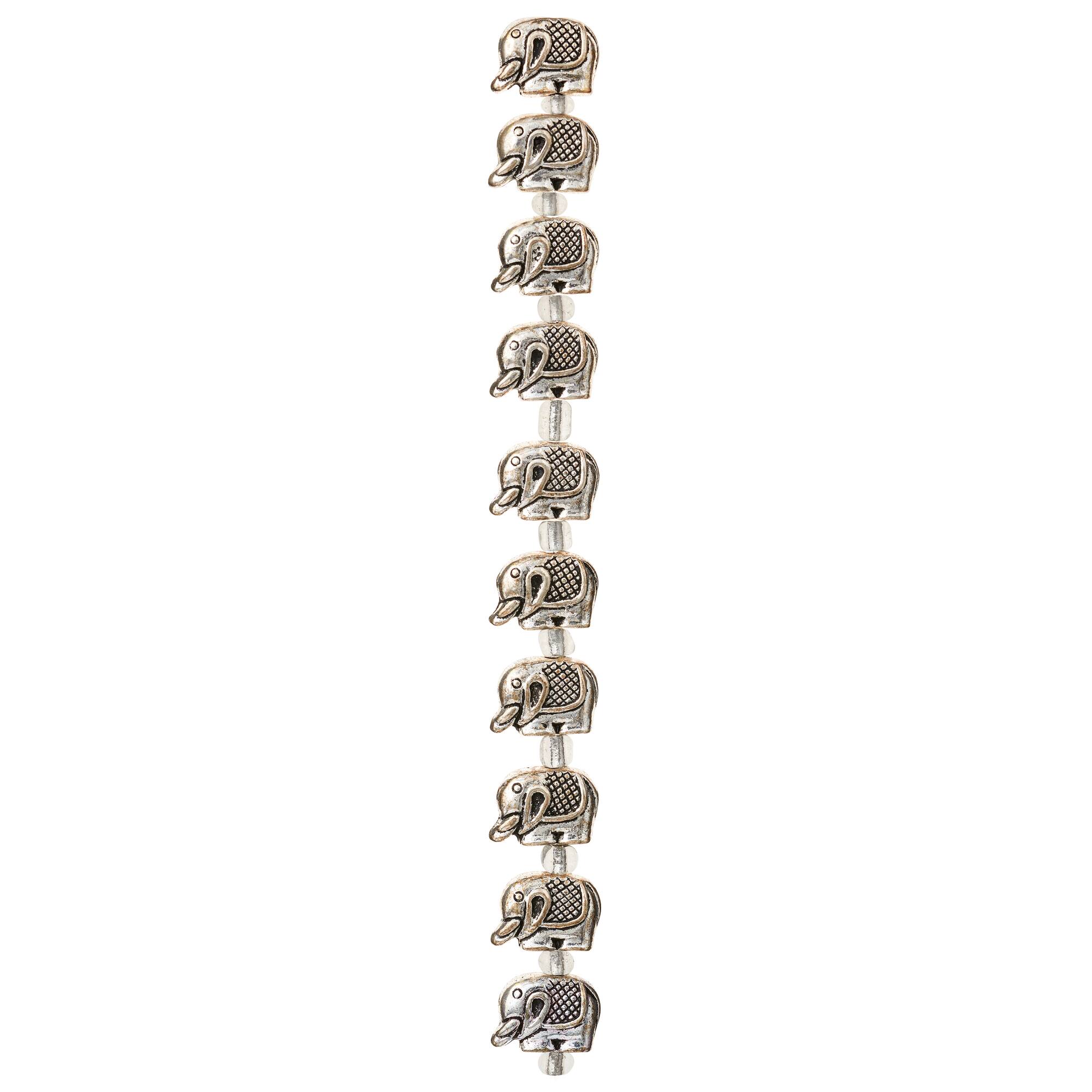 Silver Metal Elephant Beads, 12mm by Bead Landing™